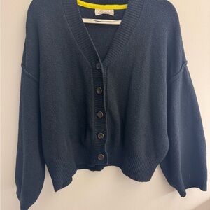 Free People Black V-Neck Button Front Women's Cardigan Sweater
